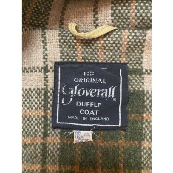 VTG Gloverall Wool Duffle Coat Tartan Lined Jacket Camel Size 42L Horn Toggle - Picture 6 of 9